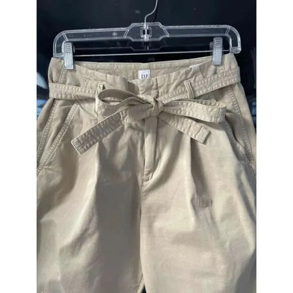 0058 90s Vintage GAP Tan Khaki Chino High‎ Waist Tie Pants Size 4 - Image 4