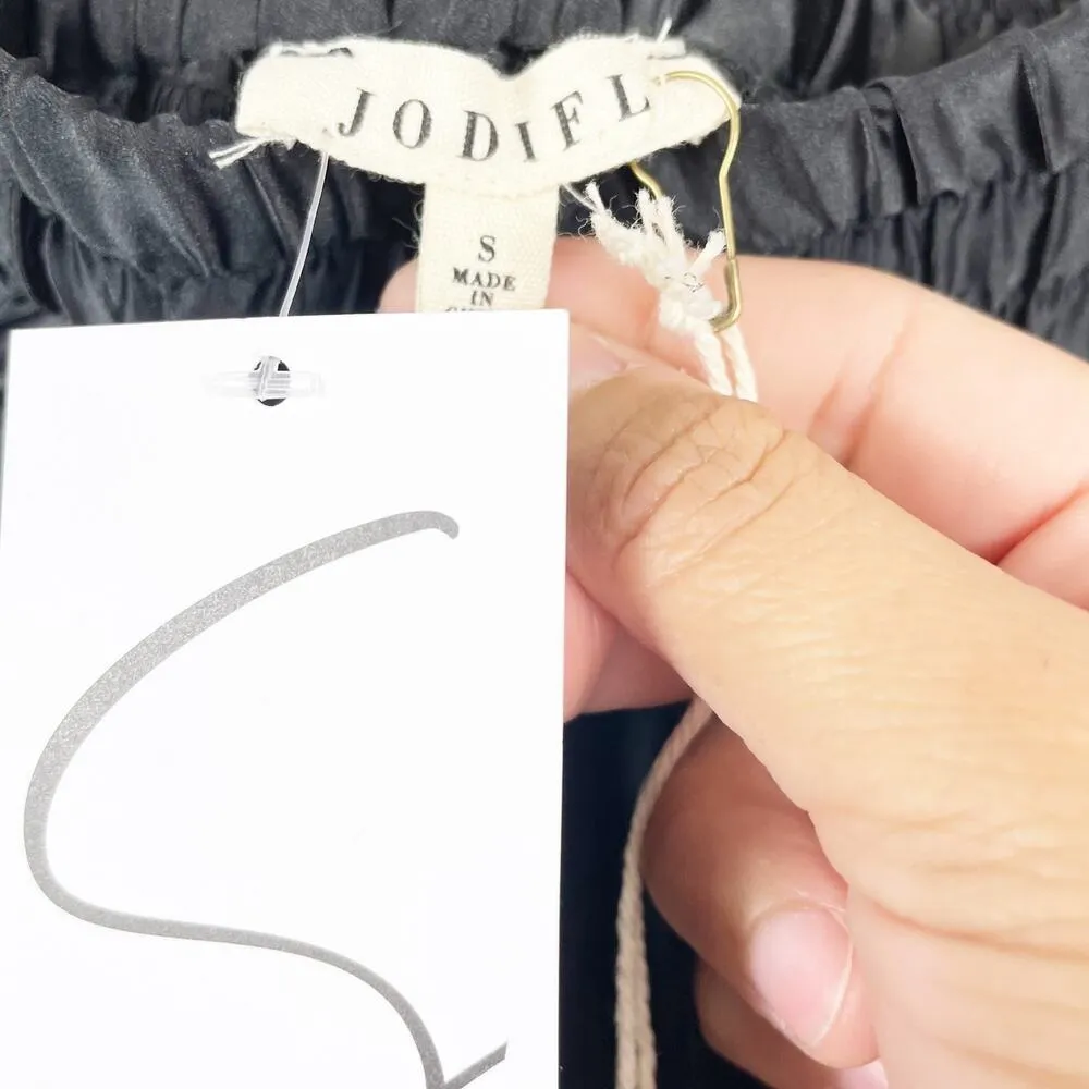 Jodifl Women's Black Satin Pleated Maxi Skirt Waist Tie NWT Size Small NEW Long - Image 3