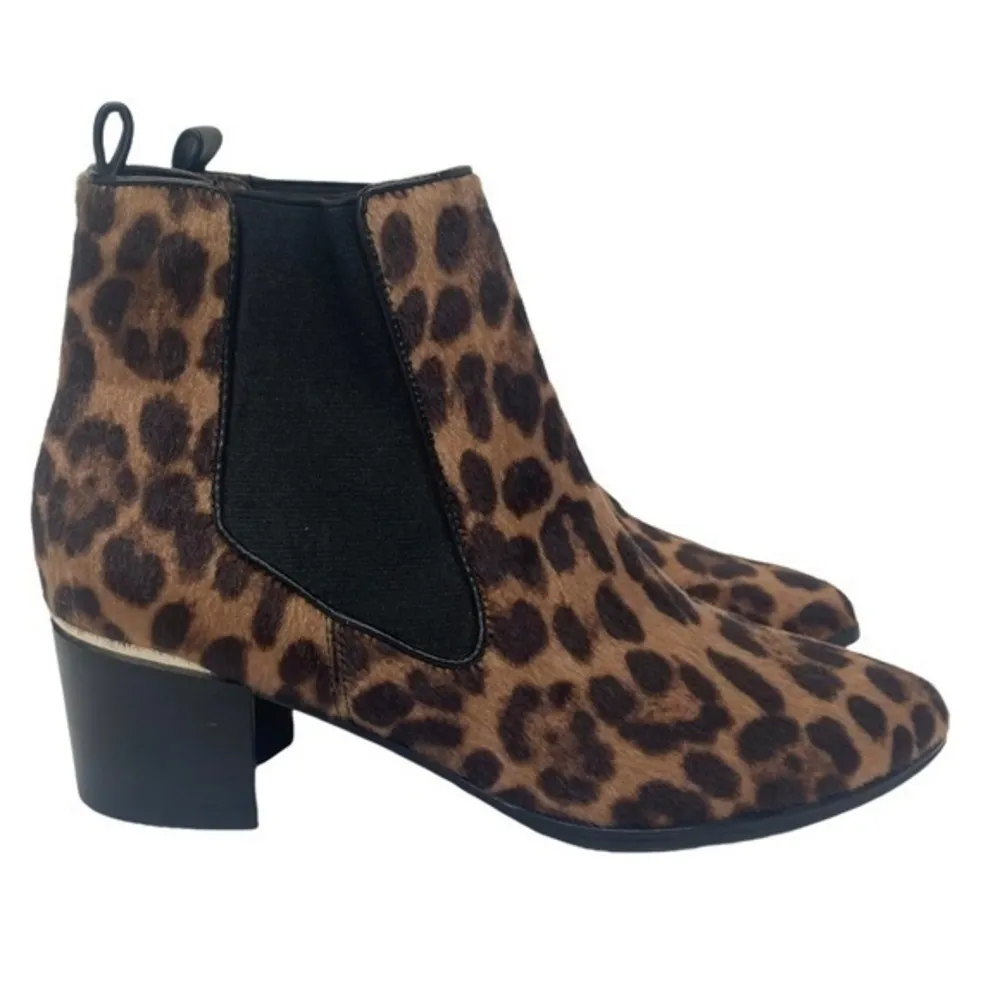 Nine West Leopard Animal Print Faux Fur Ankle Boots Block Heel Slip On Size 7.5 - Image 4
