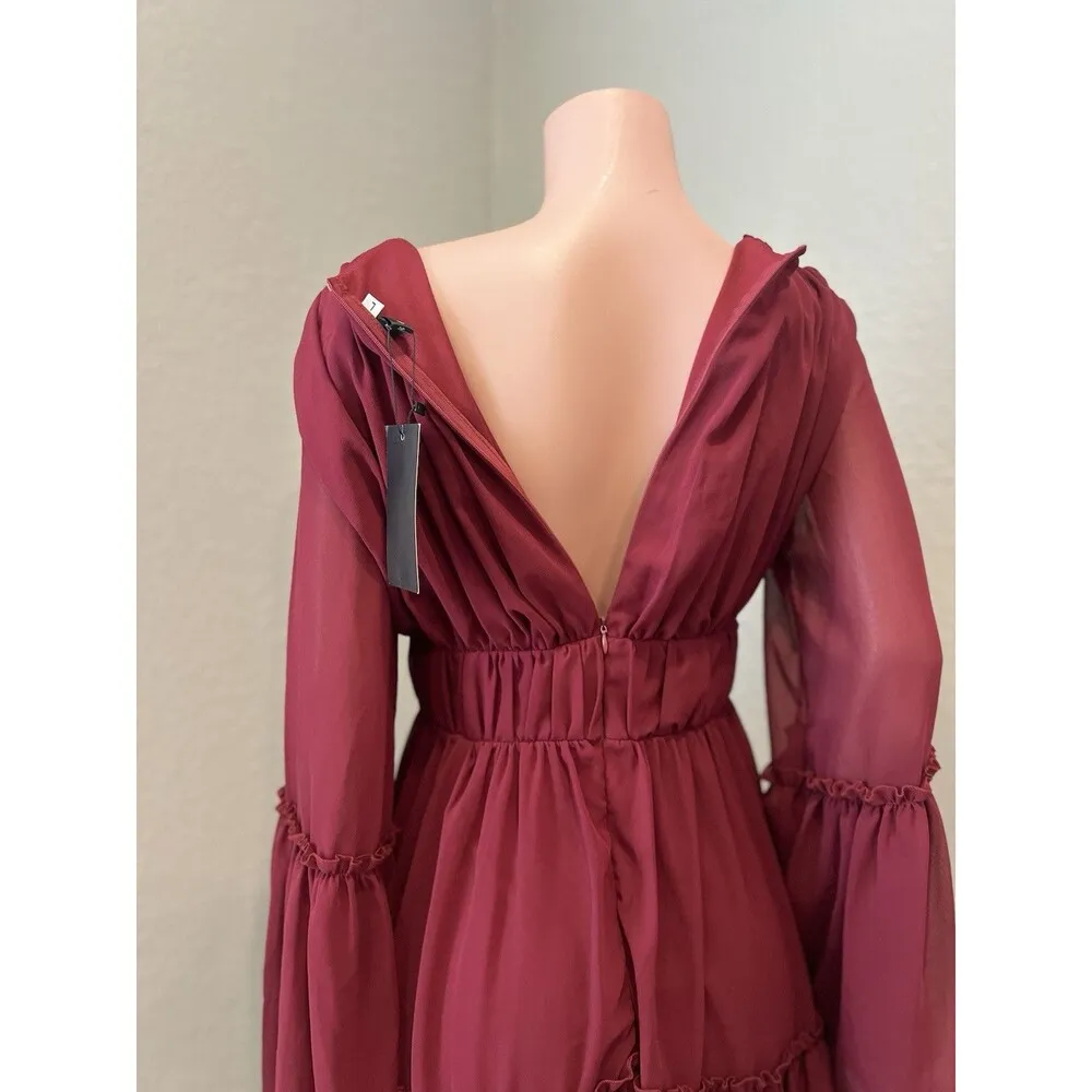 MISS ORD CUTE Ruffle Pintuck Dres Sz L WINE Maroon Romantic Cottagecore NWT #125 Red Size L - Image 2