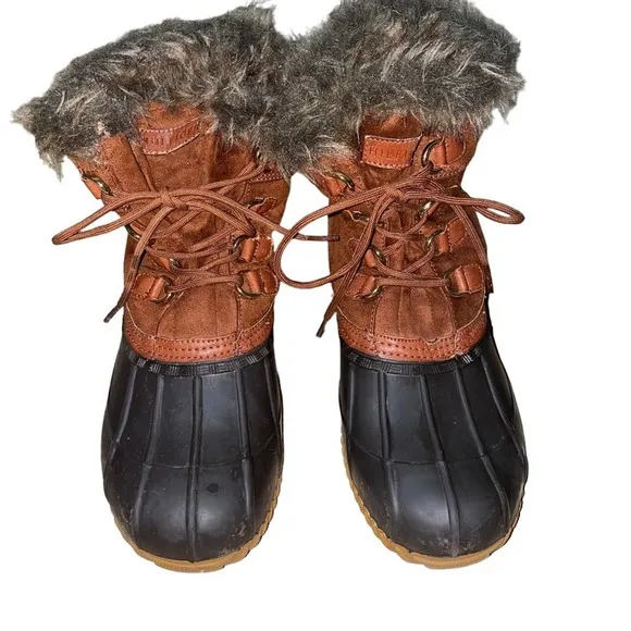 Tommy Hilfiger Faux Fur Lined Duck Boots Leather sole faux suede upper brown 10 - Image 2