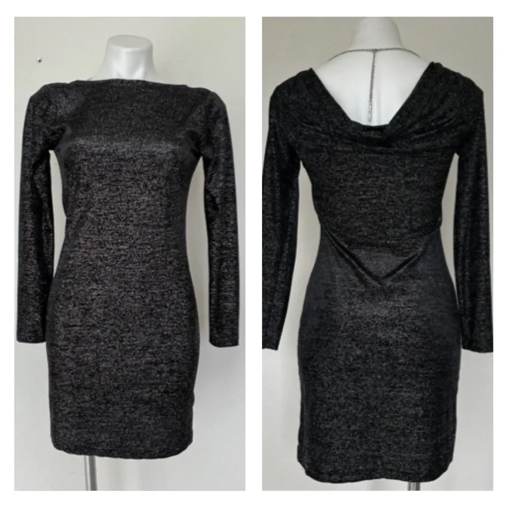 Michael Kors sparkle Cowl Back Dress Black PETITE Size XSP Long Sleeve NEW - Image 3