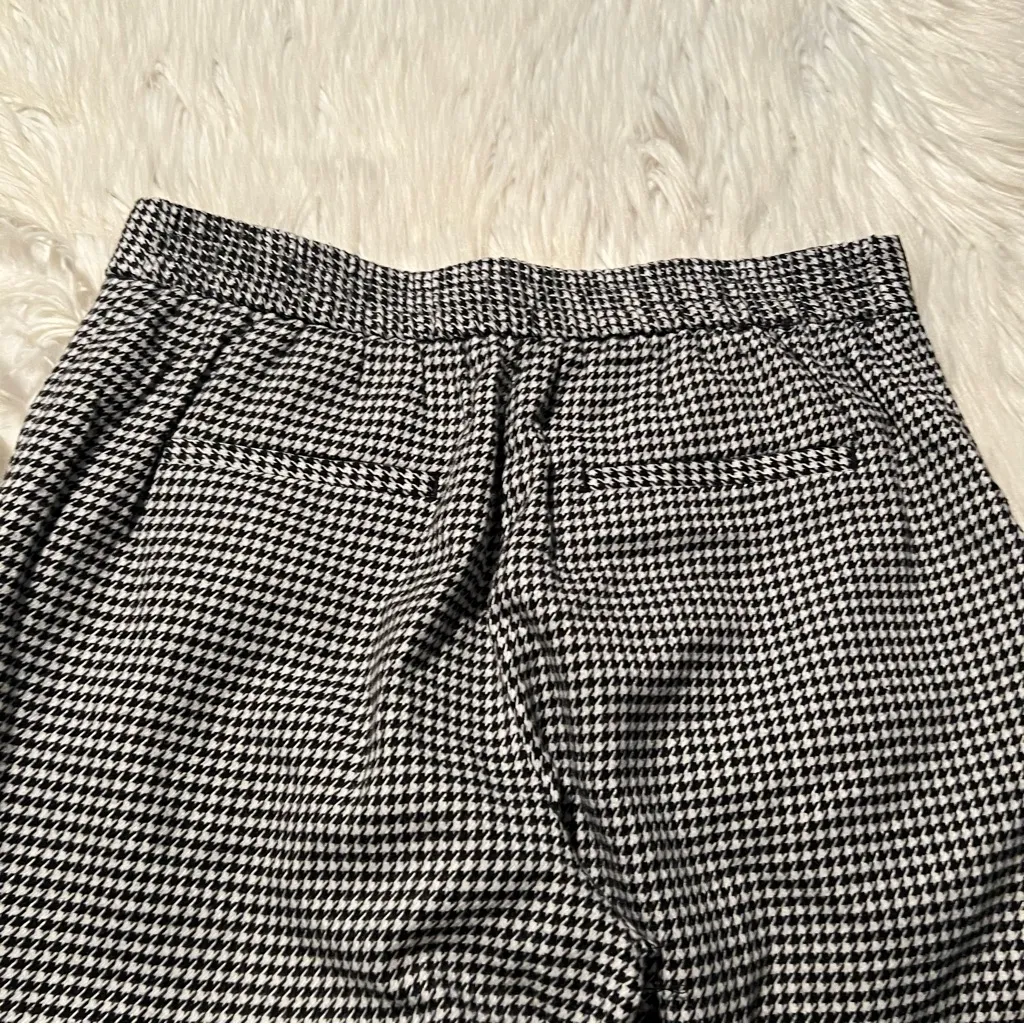 Zara Basic Cropped Houndstooth Trousers White Black M - Image 11