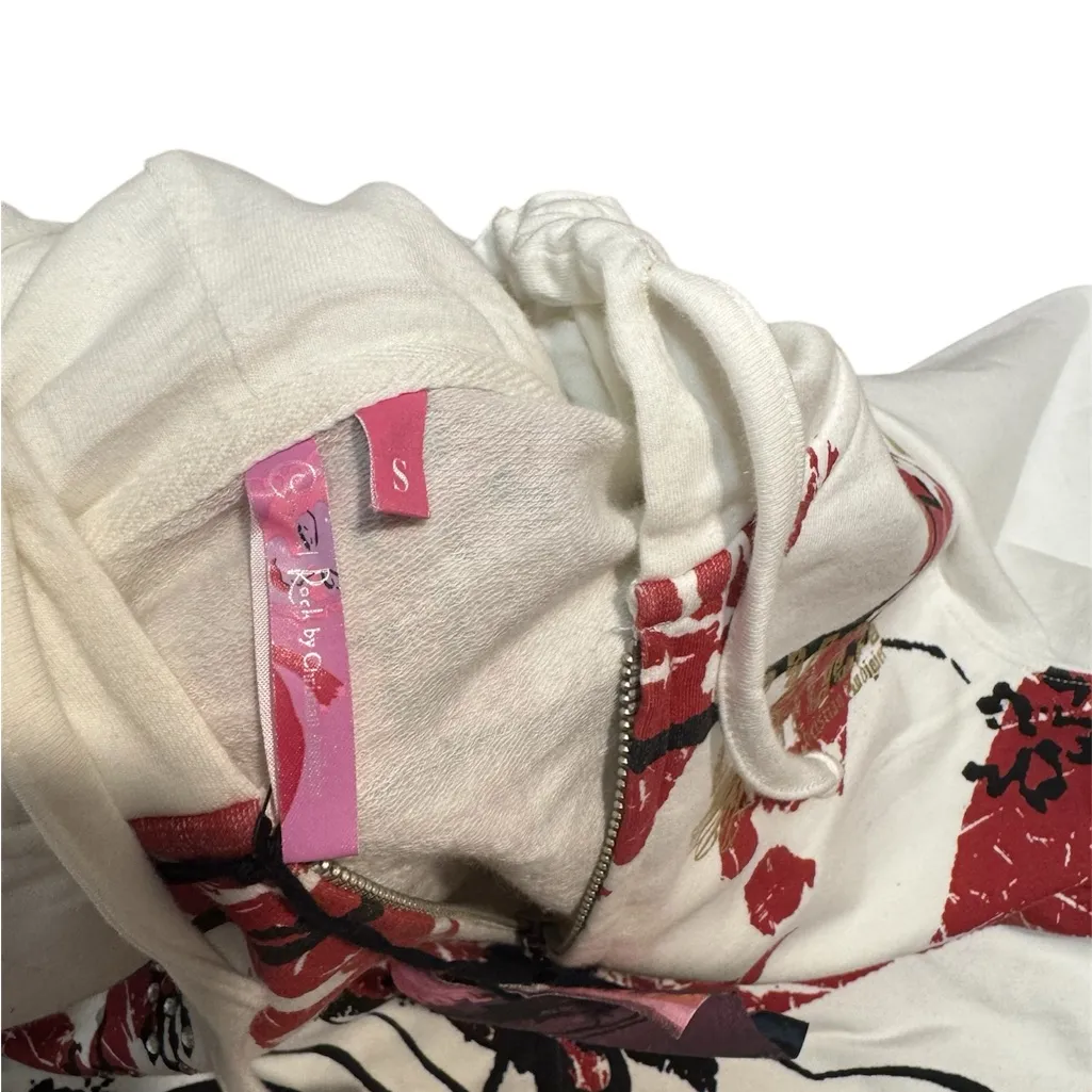 Early 2000s Y2K Crystal Rock Hoodie Christian Audigier Graphic Size S NWT White - Image 4