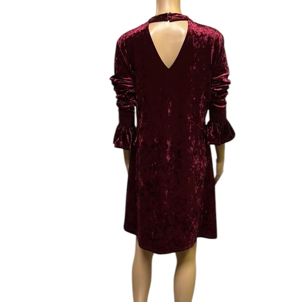 Marc Bouwer Unlimited Burgundy Crushed Velvet Bell Sleeve Keyhole Dress Womens M Red Size M - Image 10