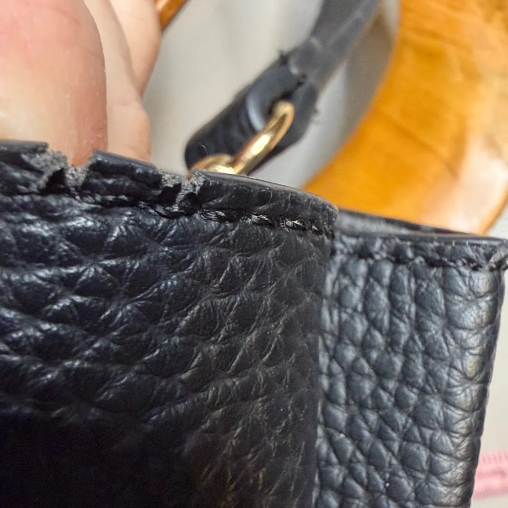 Black faux Leather crossbody Bag with gold and wood Accent - Image 12