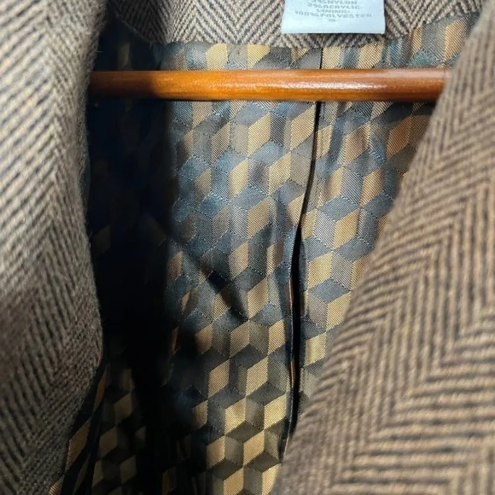 Soft Surroundings brown black herringbone metallic velvet accent coat wool small - Image 8