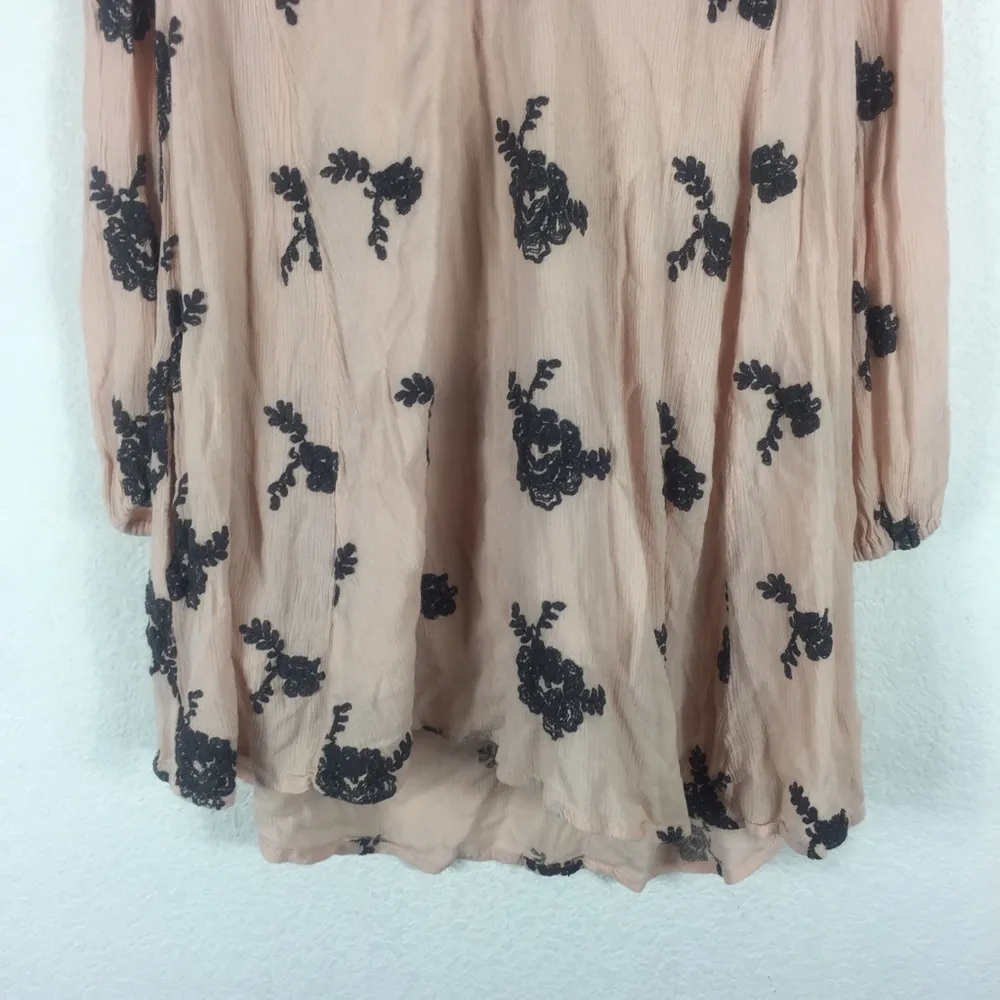 Free People Emma’s Pink Embroidered Long Sleeve Cut Out Swing Mini Dress Small - Image 11