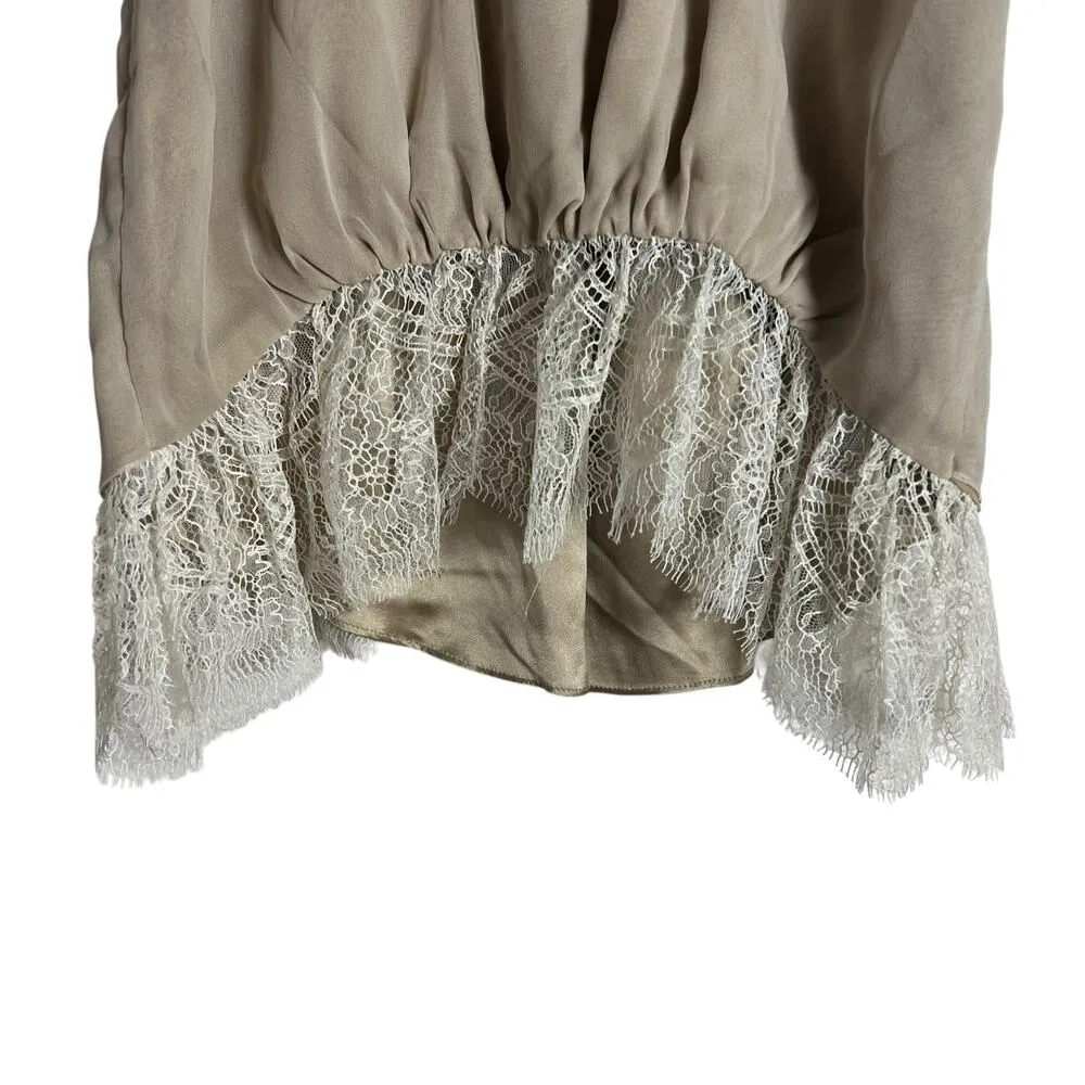 Couture Couture LA Italian Silk Short Sleeve Lace Trim Babydoll Blouse Size S - Image 11