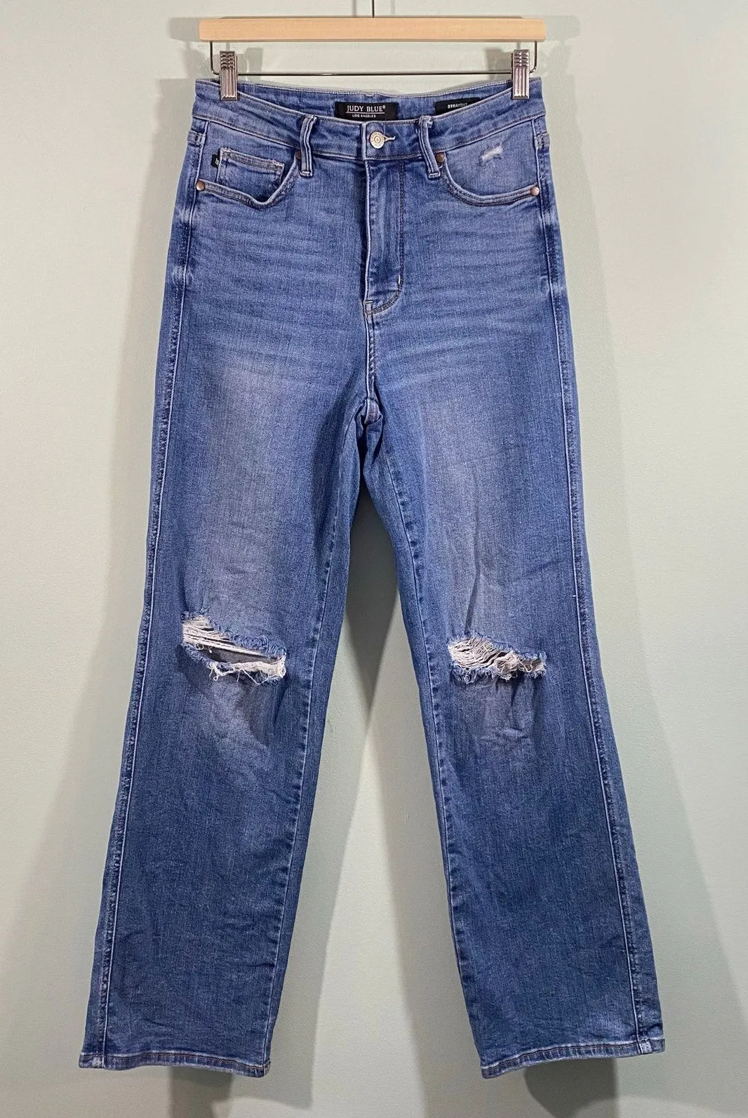 Judy Blue Women Blue Distressed Straight Leg Jeans Size 9/29 - Image 1