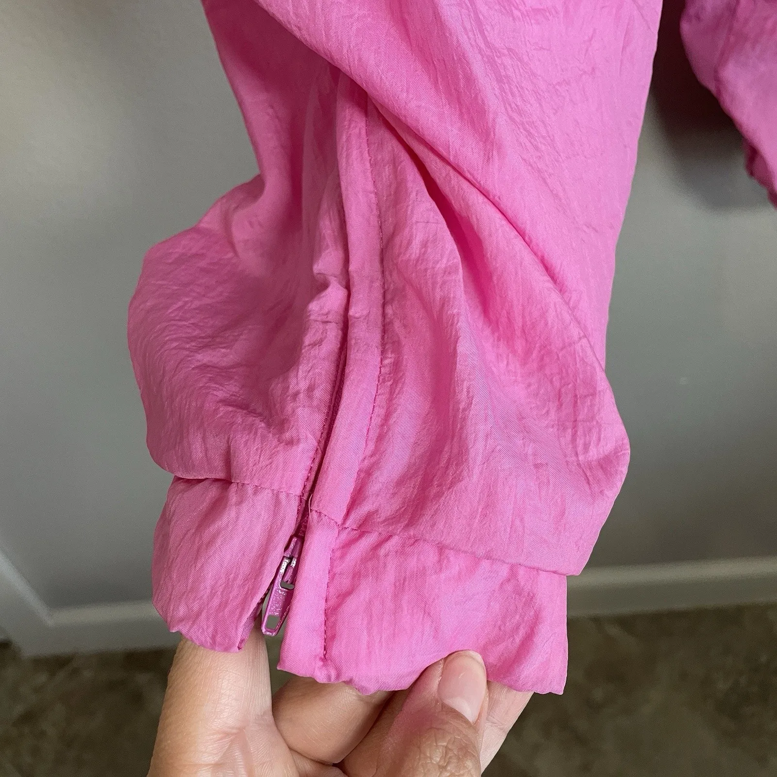 KIKOMO VTG Nylon Pants Women Medium Pink Drawstring Baggy High Rise 90s - Image 3