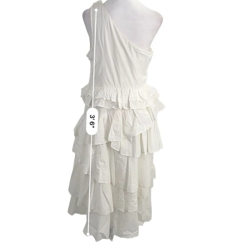 Anthropologie Midi Dress Women White Shoulder Tiered Cotton Size 6 - Image 5