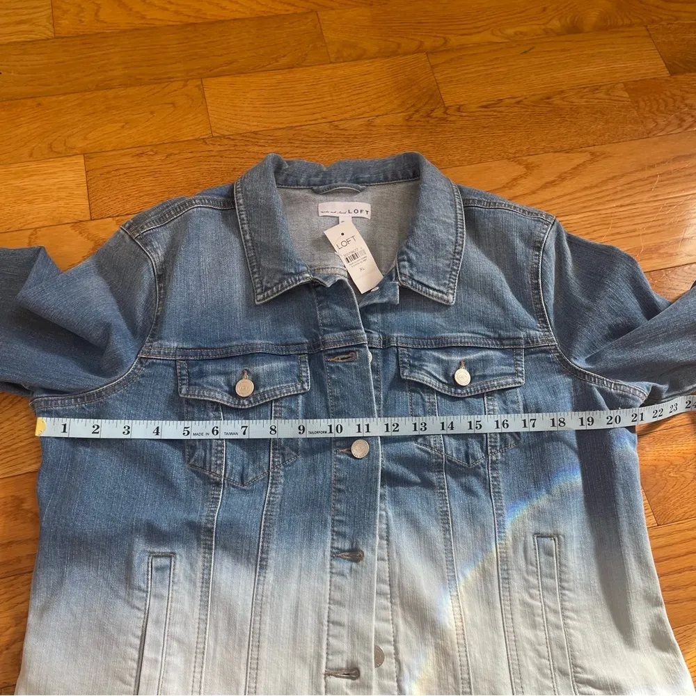 LOFT Ombre Jean Denim Jacket Blue To White Modern Distressed Size XL - Image 13