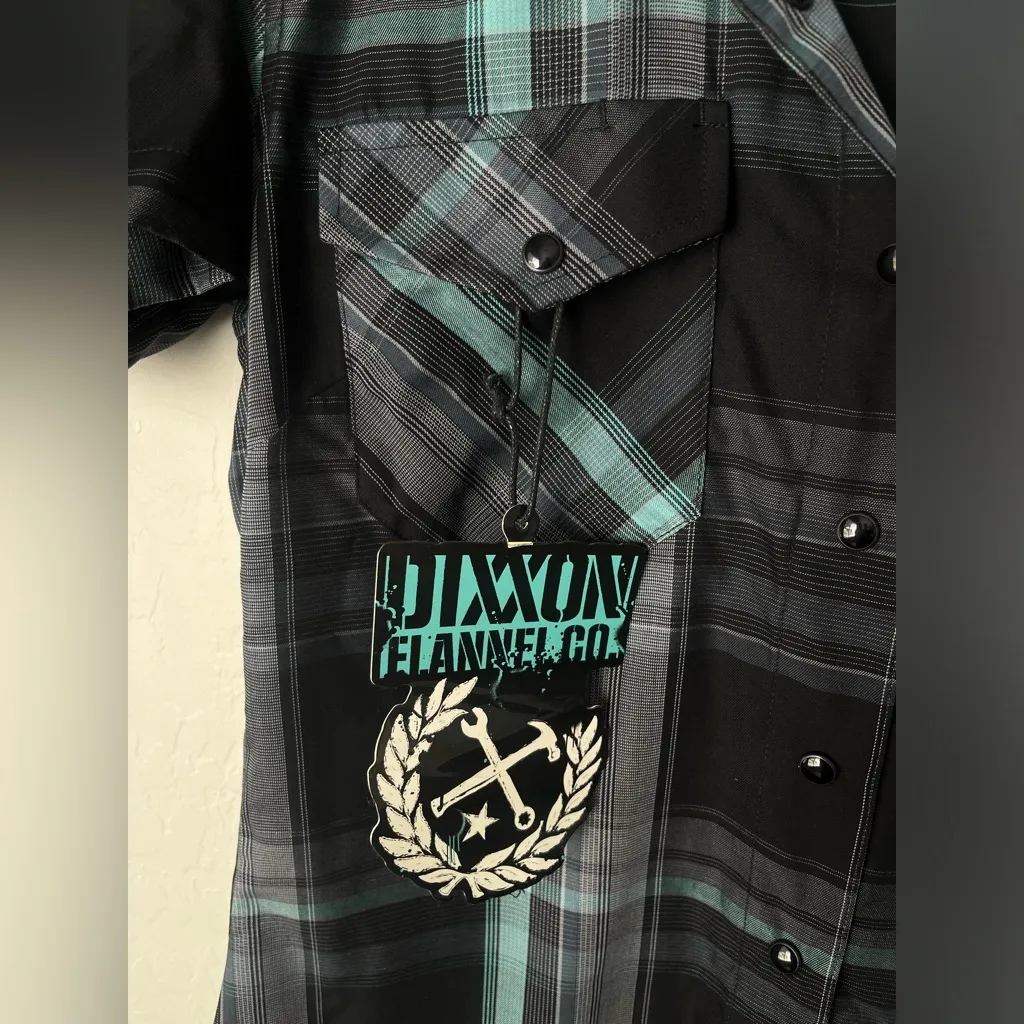 Dixxon Xenos bamboo plaid snap front short sleeve shirt NEW medium Blue - Image 5