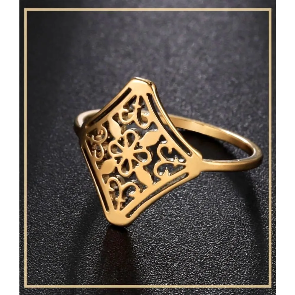 NEW 14k Yellow‎ Gold Plated Stainless Steel Filigree Ring, Size 6 - Image 4