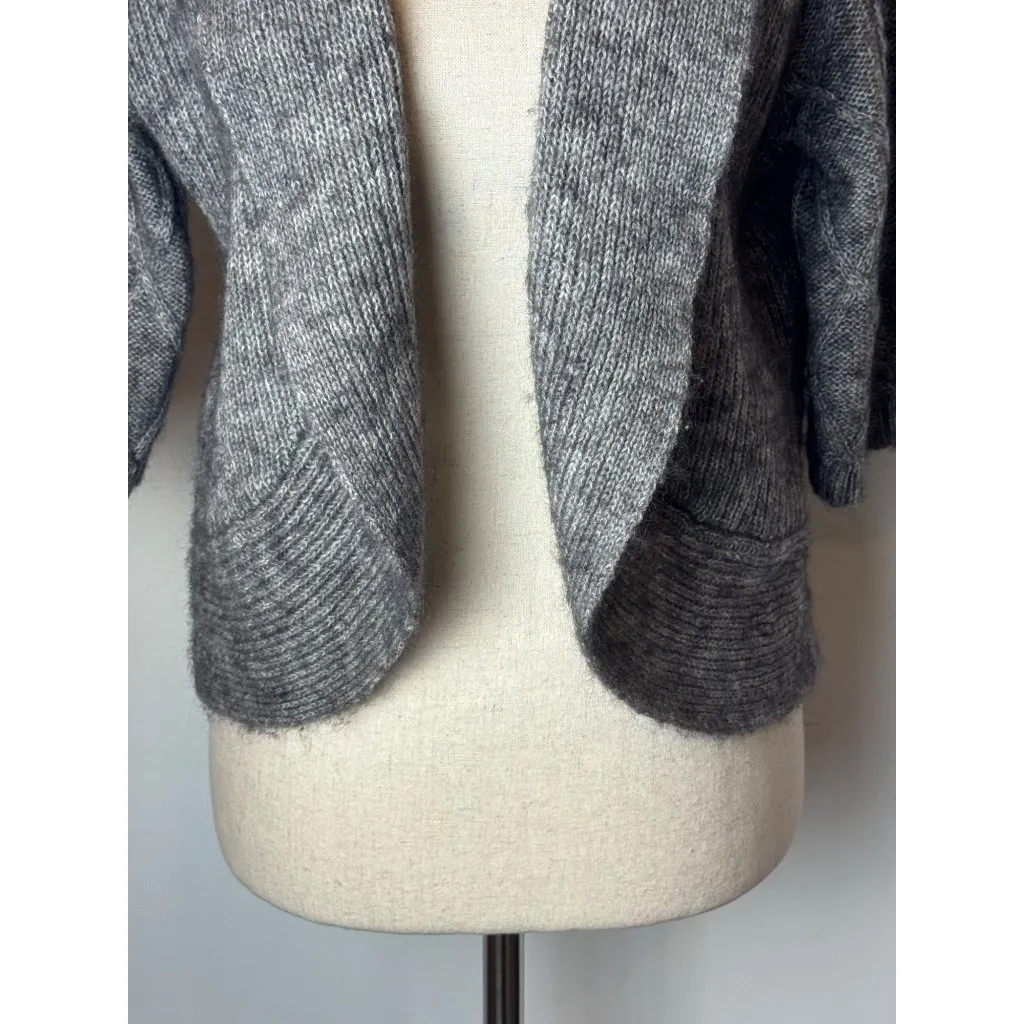 Chico's Sweater Women‎ Medium Gray Wool Blend Cable Knit Open Bolero Cardigan - Image 7
