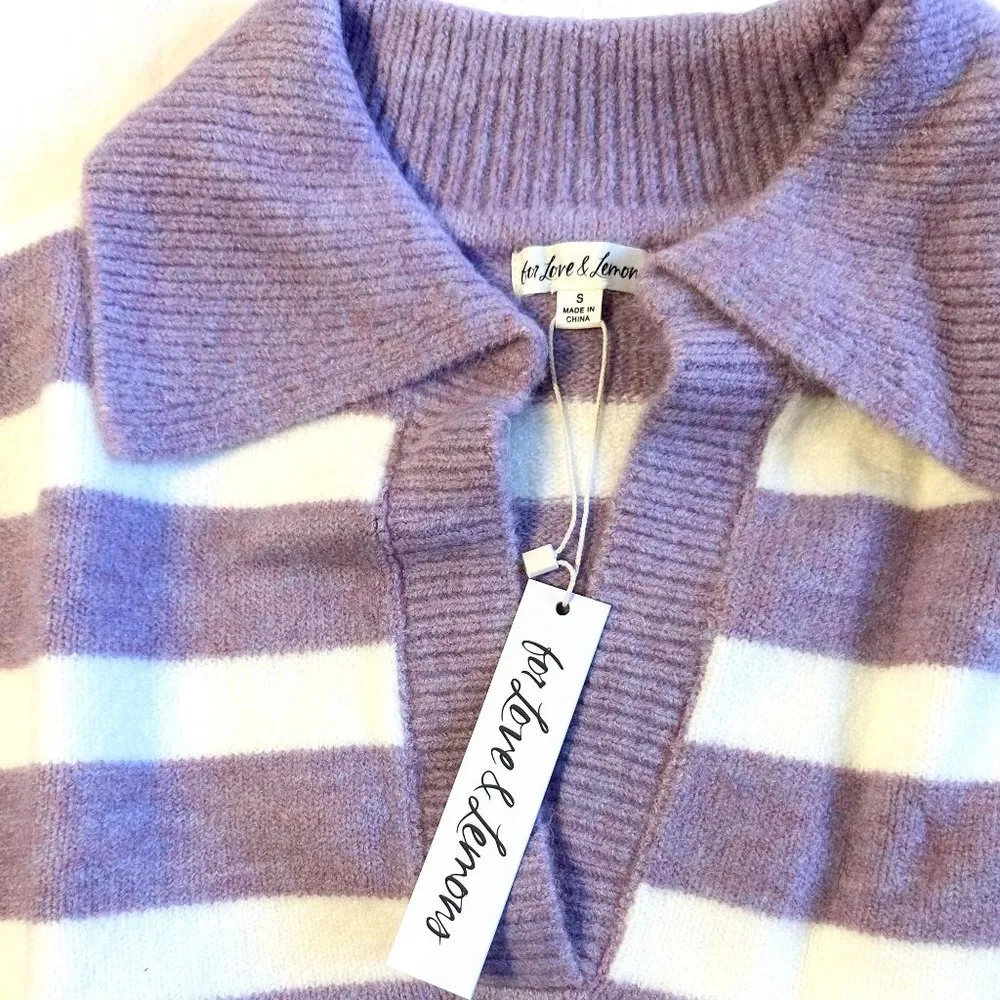 NWT For Love and Lemons Striped Maud Boxy Crop Wide Sleeve Sweater - Small - Image 3