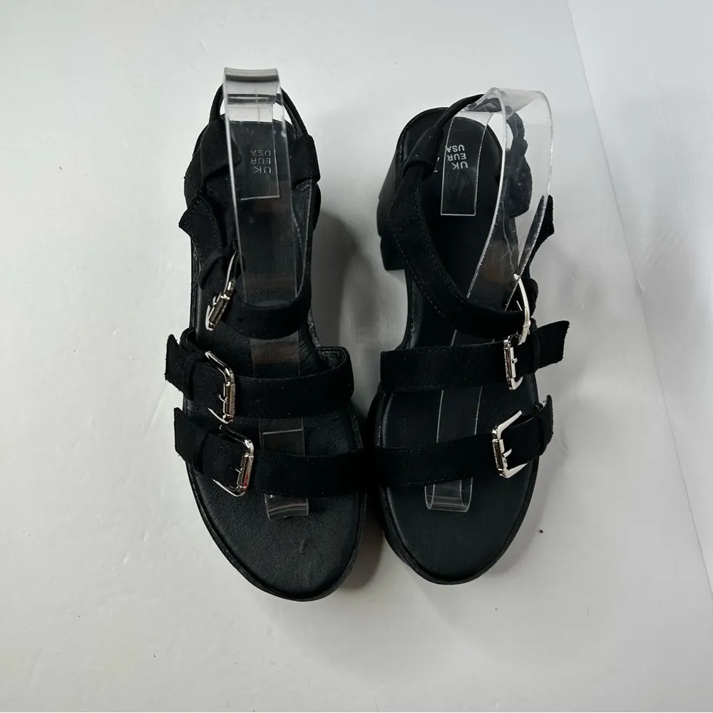 New Faux Suede Leather Chunky Black Platform Sandals 10 Adjustable Straps - Image 7