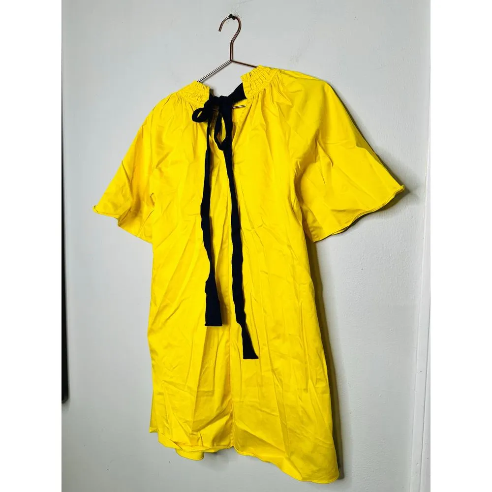ROKSANDA Yellow Mock Neck Bow Detail Short Sleeve Mini Dress Size Extra Small - Image 5