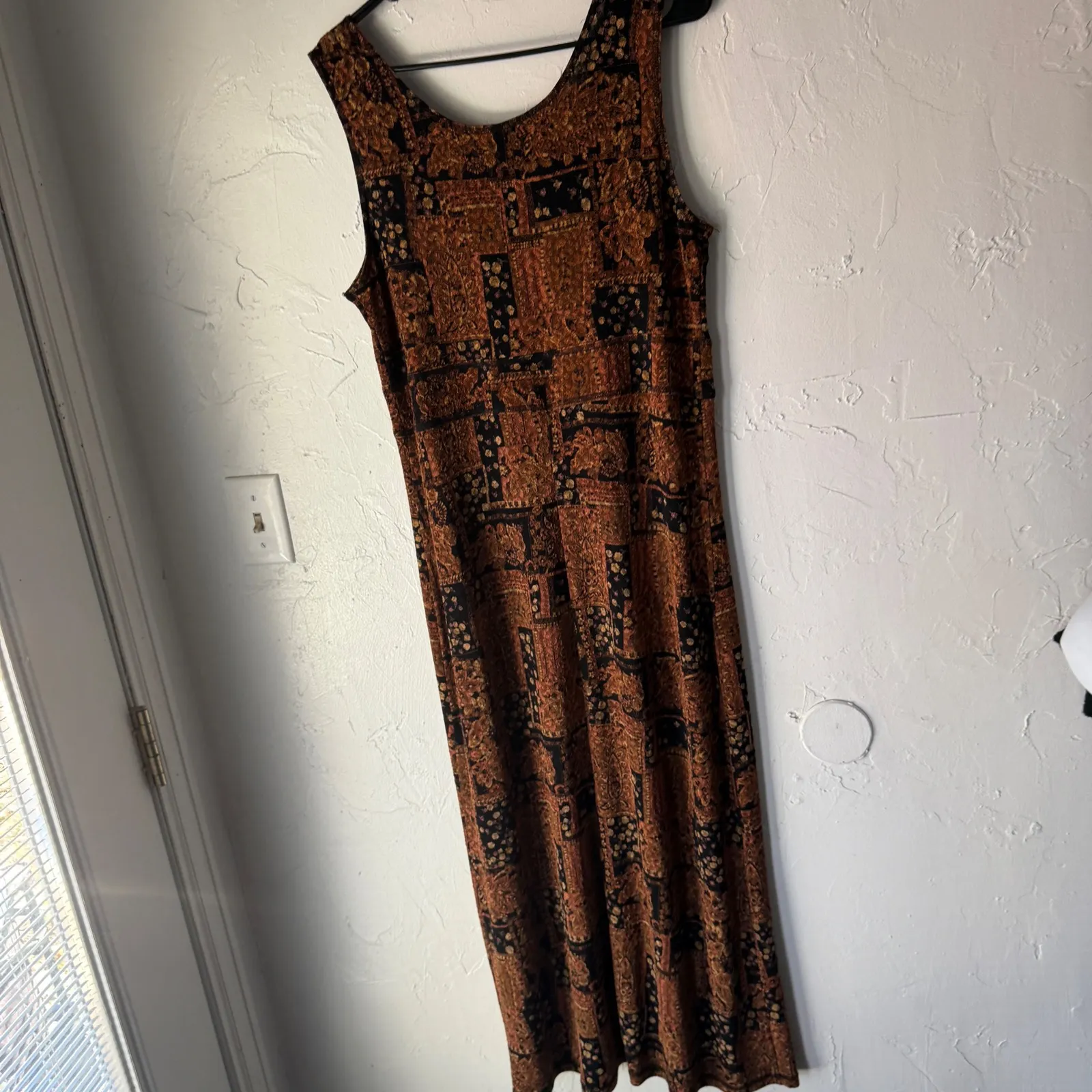 Vintage 90s Grunge Maxi Dress Brown Blk Patchwork Bohemian Maxi Dress Whimsigoth Size M - Image 8