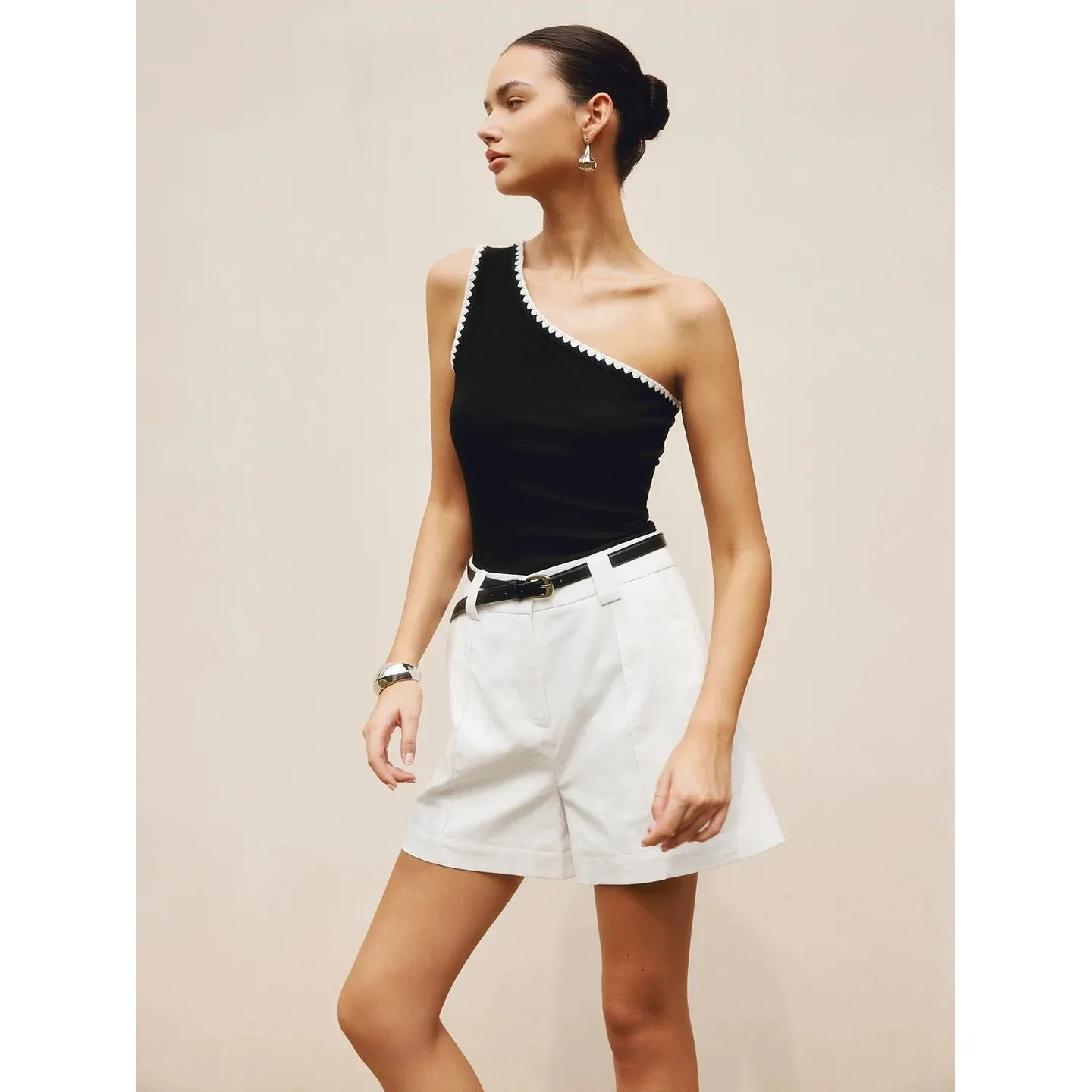 Contrast Trim‎ One Shoulder Off Tank Top Size XL - Image 3