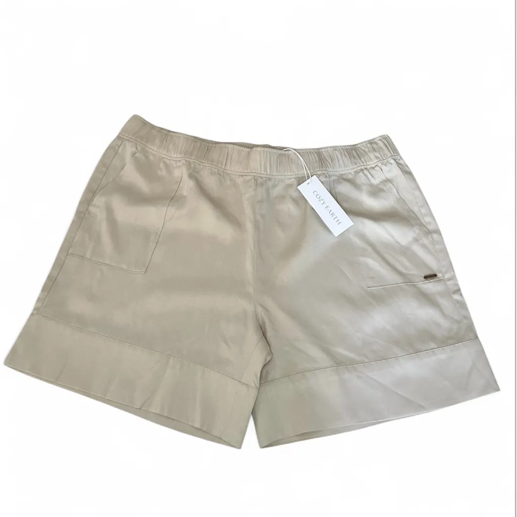 Cozy Earth coastal comfort tan shorts women’s large NEW linen scandi girl - Image 2