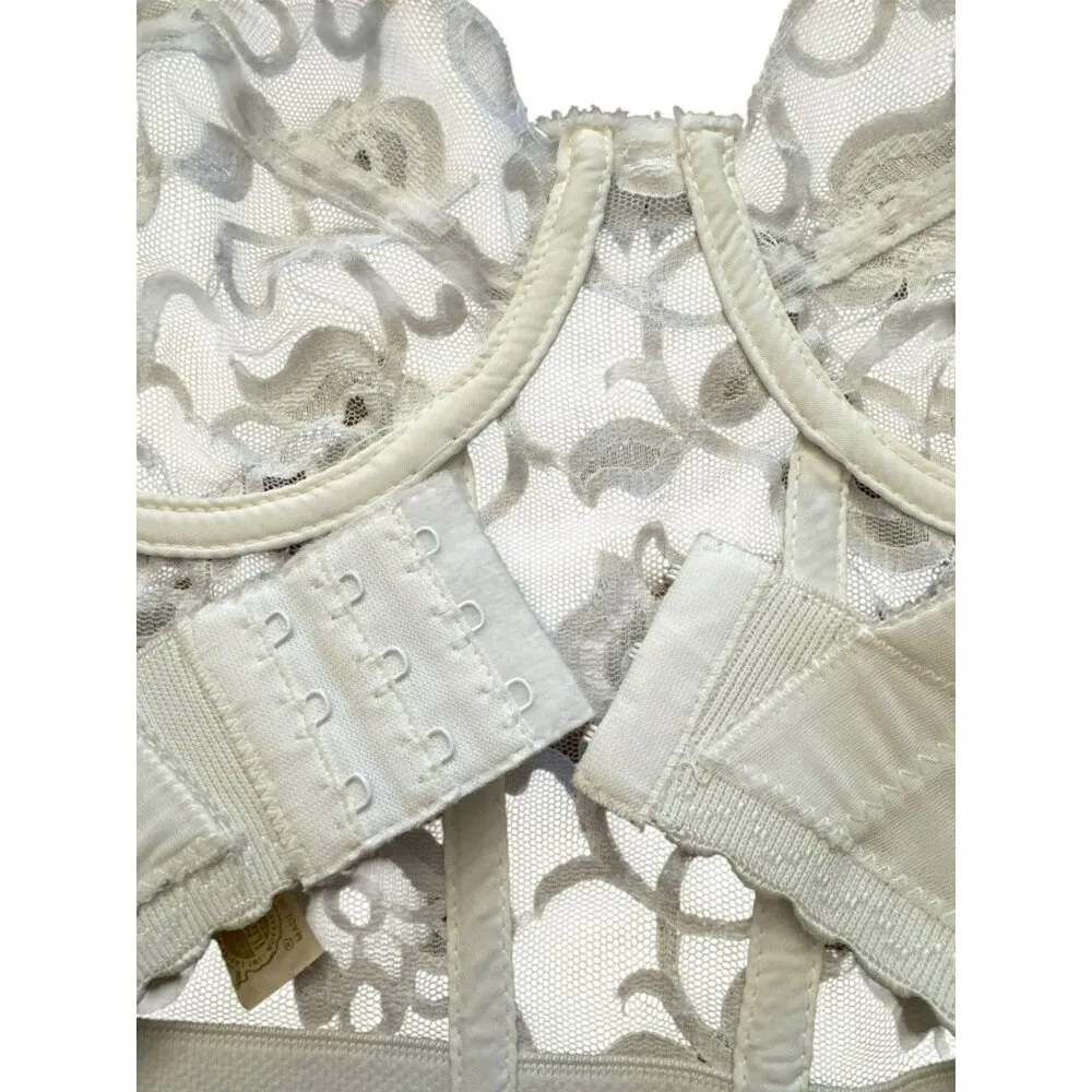 34C Corset Bustier Bra White Lace Sheer Underwire Vintage - Image 7