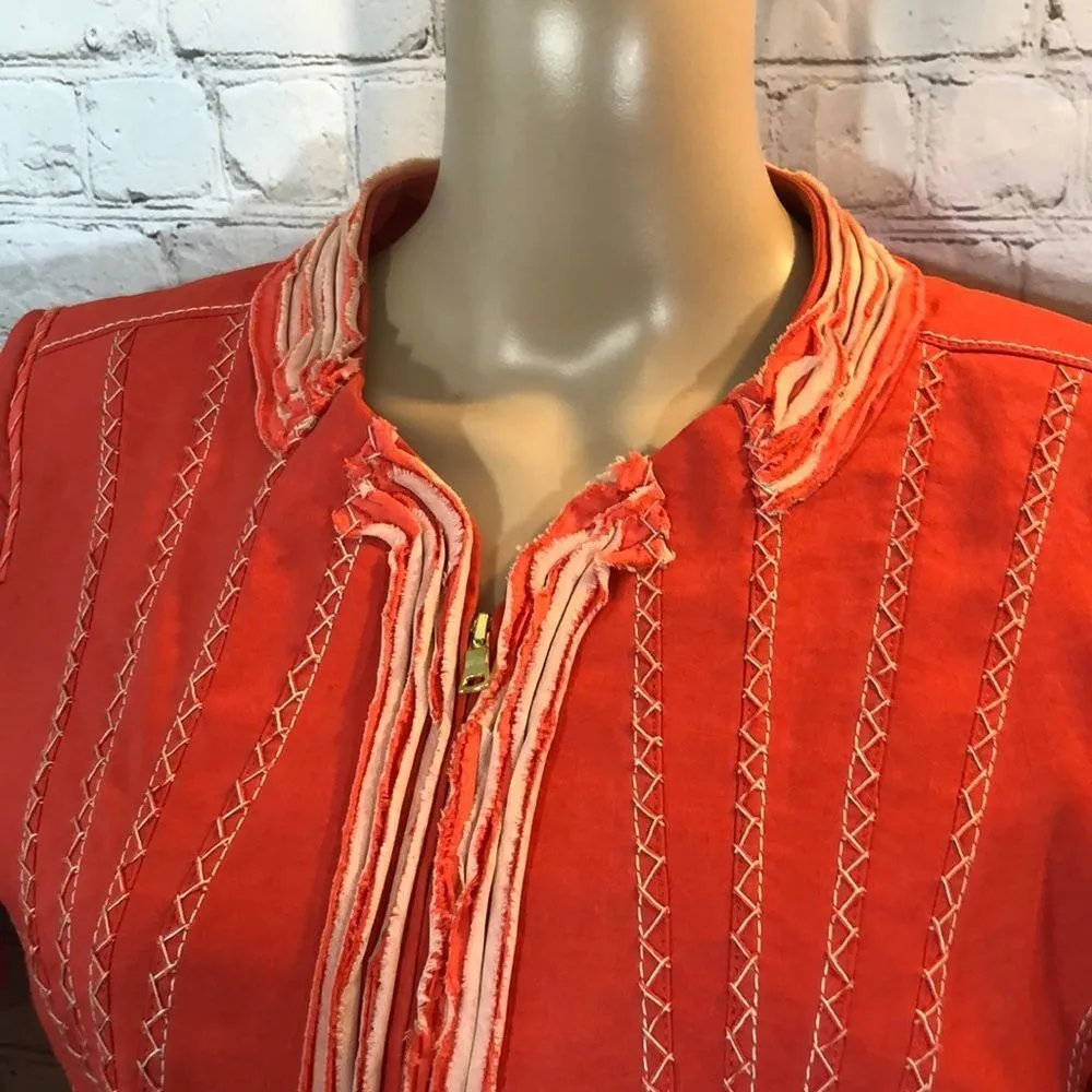 Elie Tahari Ruffled Zip Front Detailed Blazer Bright Orange Medium M - Image 2