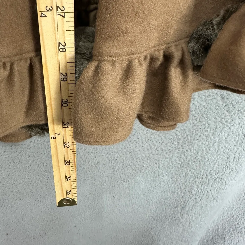 Dennis Basso Women Plus Brown Open Front Cape Faux Fur 3D Rosettes Wool Cashmere - Image 5