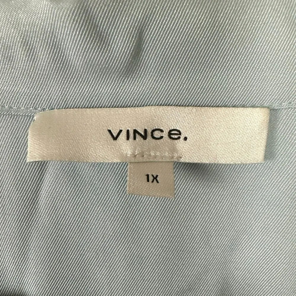 Vince Silk Collar Stand Pullover Top Topaz Light Blue Size 1X Mandarin Collar - Image 13