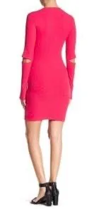 Lush Pink Ribbed Elbow Slit Bodycon Dress Medium - Image 2
