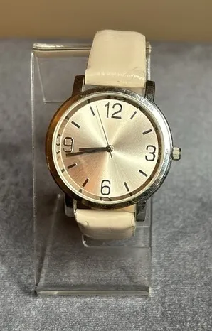 Minimalist Analog Leather Watch Tan Silver Tone Stainless Steel Japan Movement - Image 1