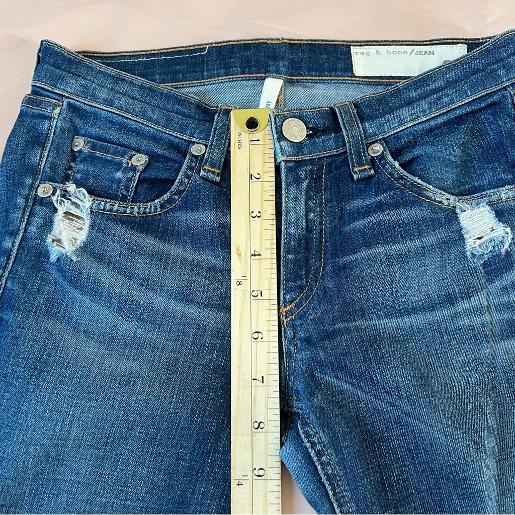 rag & bone Medium‎ Wash Blue Distressed Ripped Denim Cutoff Skinny Jeans Size 24 - Image 12