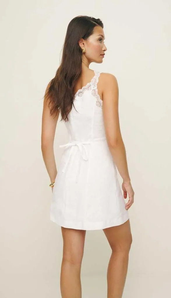 NWT Reformation Kaya Linen Lace Mini Dress size 12 White - Image 3