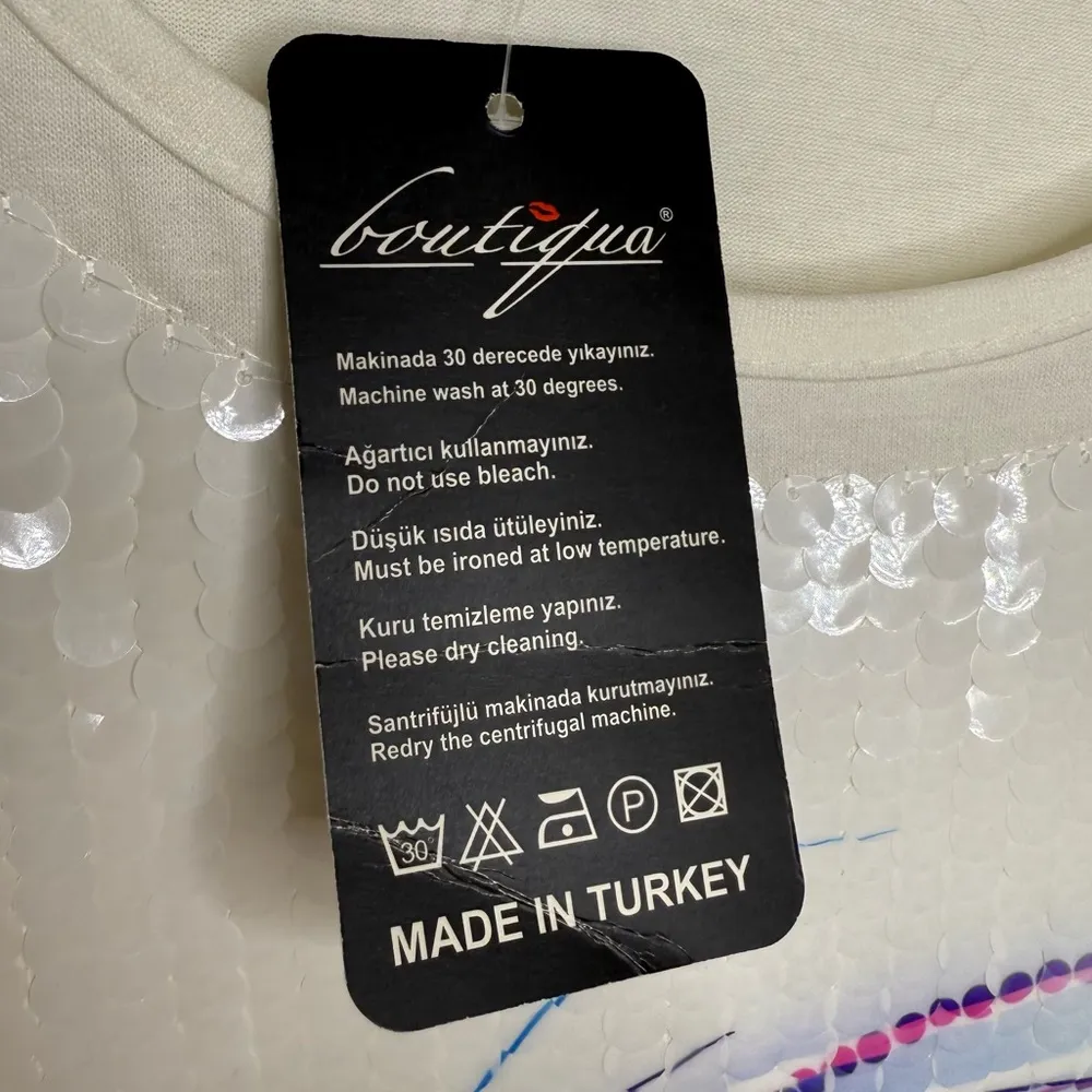 Boutiqua Paillette Sequins Tank Top Rainbow Feather EU Size 42 NEW w/ FLAW White - Image 5