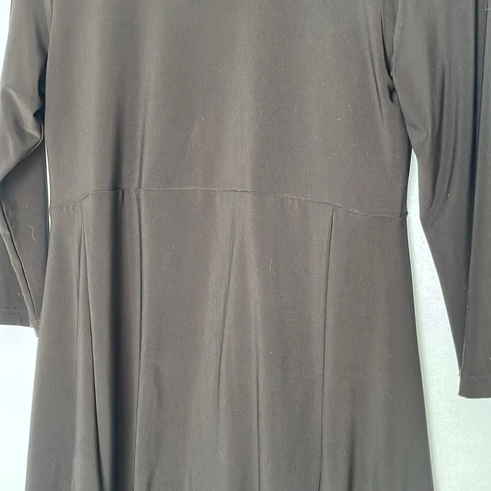 Sympli Quarter Sleeve Draped Scoop Neck Stretchy Lagenlook Tunic Dress Black Size 8 - Image 7