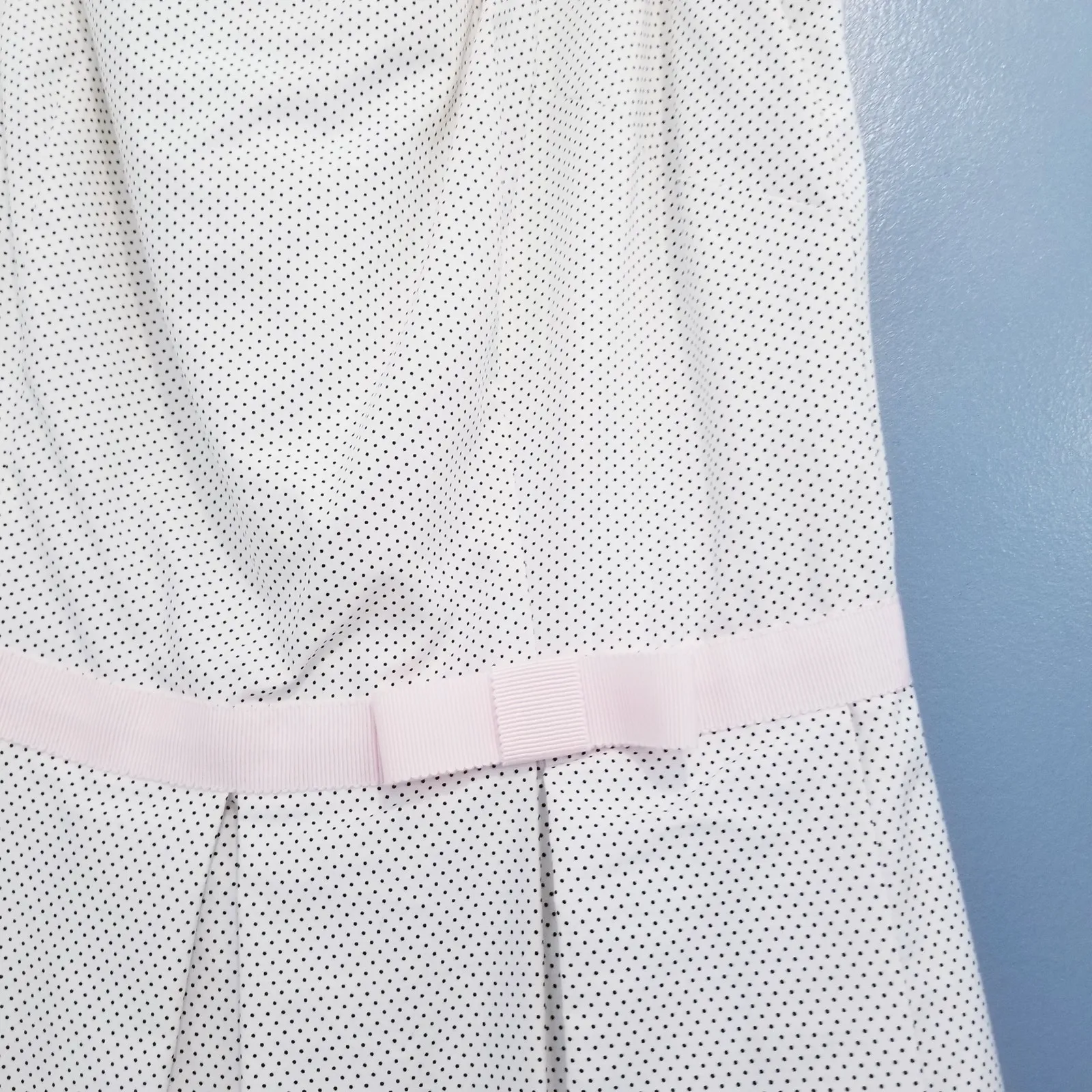 ABS by Allen Schwartz Polka Dots Pleated Fit & Flare Dress Pink Belted Bow White Size 8 - Image 8