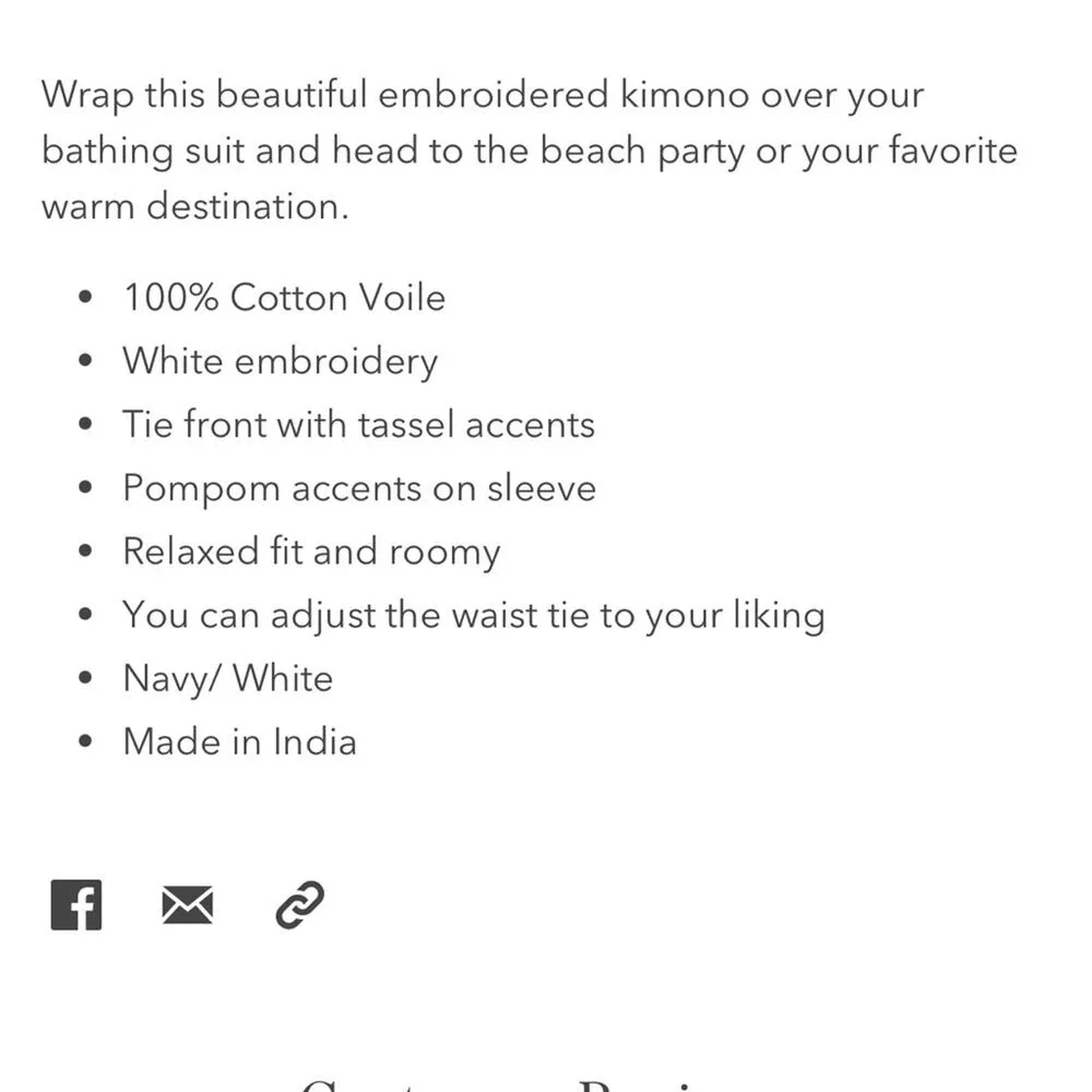 NEW Debbie Katz Malina Kimono Beach Swim Cover up Embroidered Navy Blue Medium - Image 4