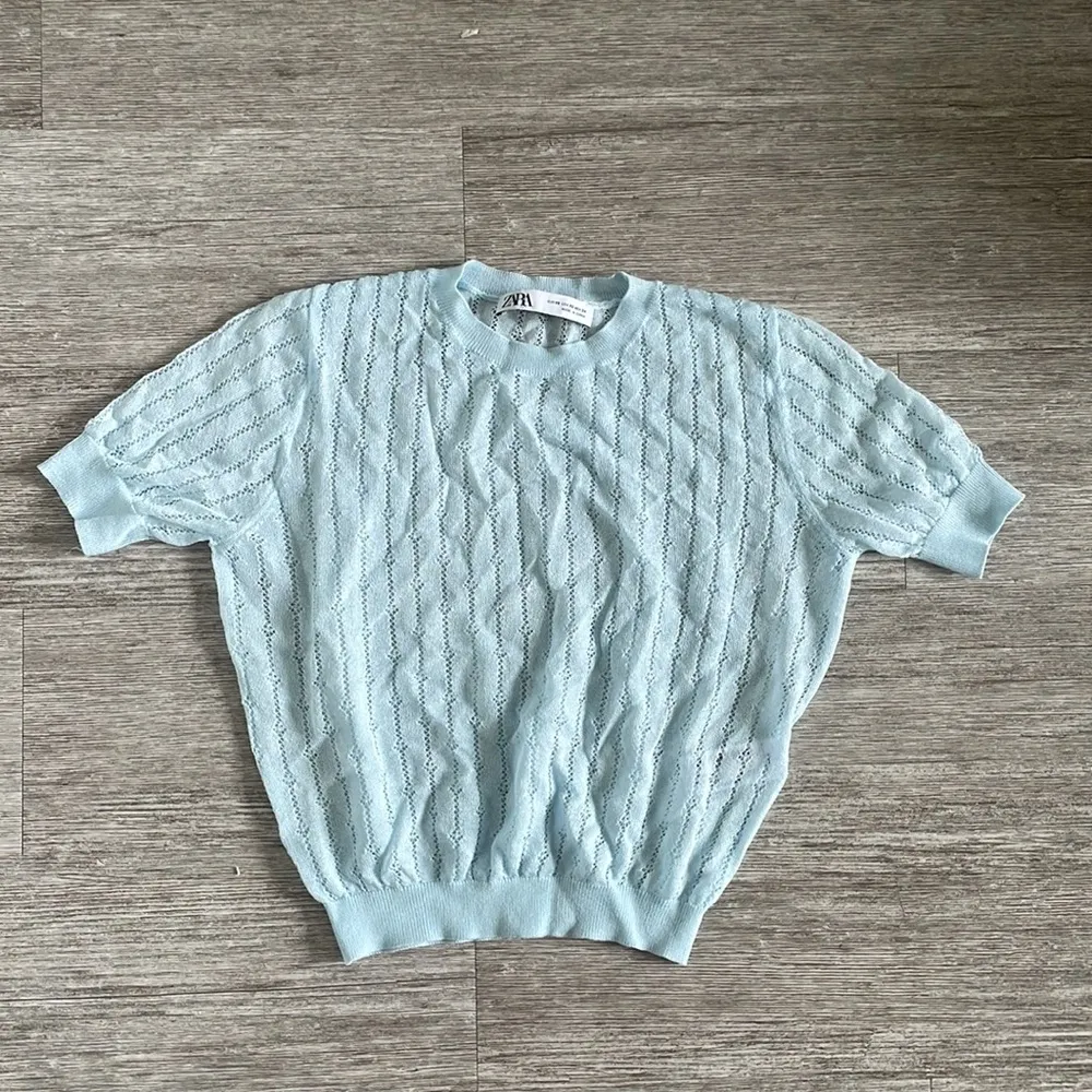 Zara Powder Blue Pointelle Knit Top - Image 2