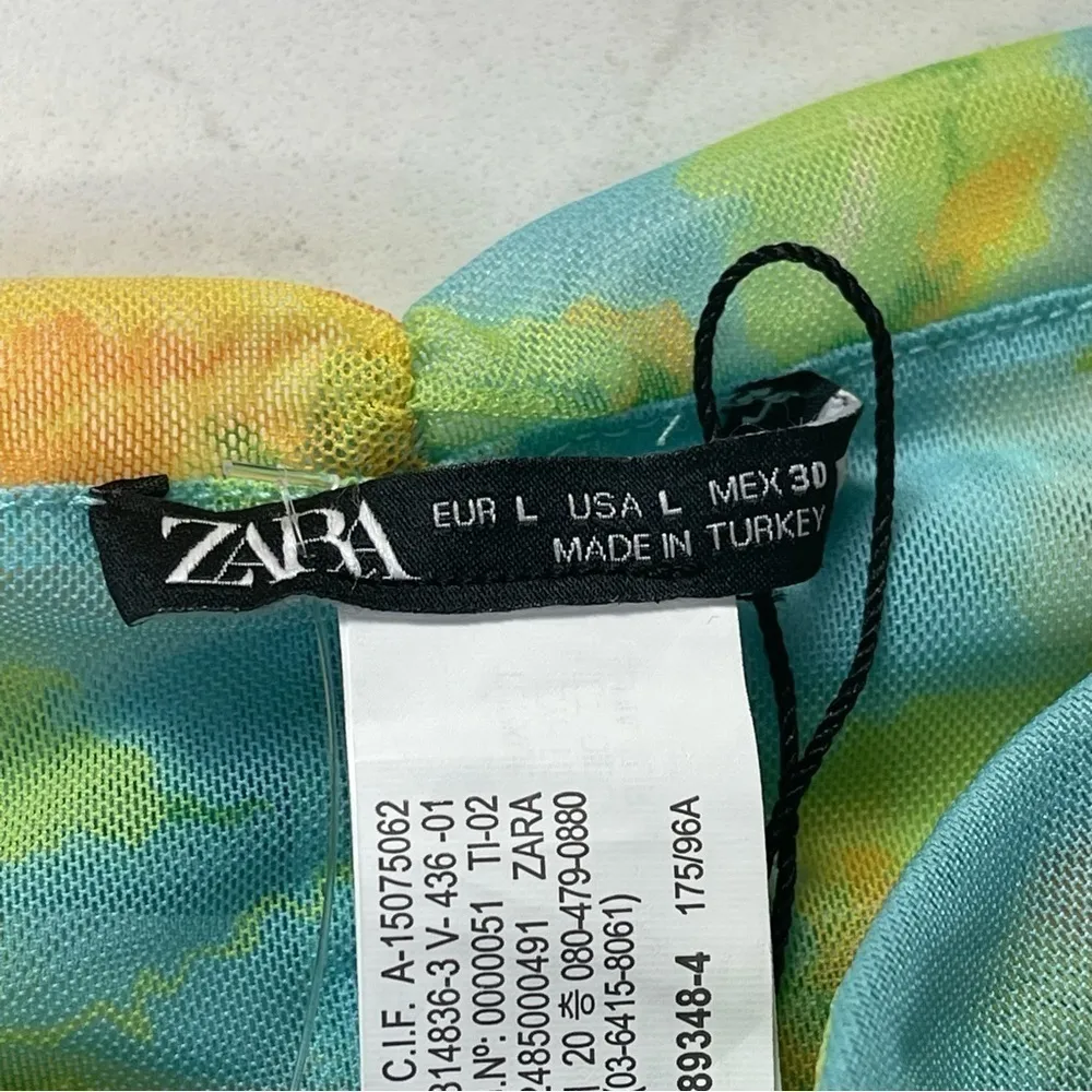 ZARA - TULLE MESH CORSET FLORAL CROPPED TOP green yellow blue neon Sz Large - Image 6