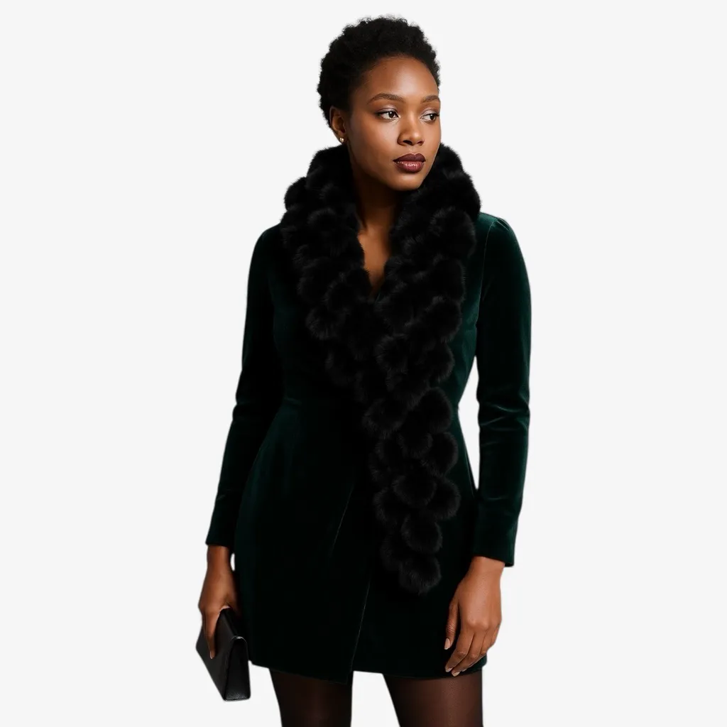 Valerie Stevens Luxurious Black Rabbit Fur Pom Pom Scarf Wrap OS 60” - Image 7