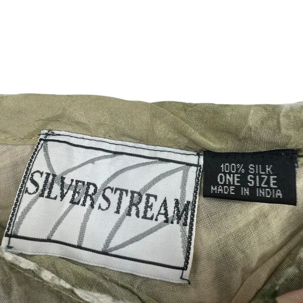 VTG Silver Stream Silk Crinkled Maxi Skirt One Size Textured Bollywood Bohemian Tan - Image 2