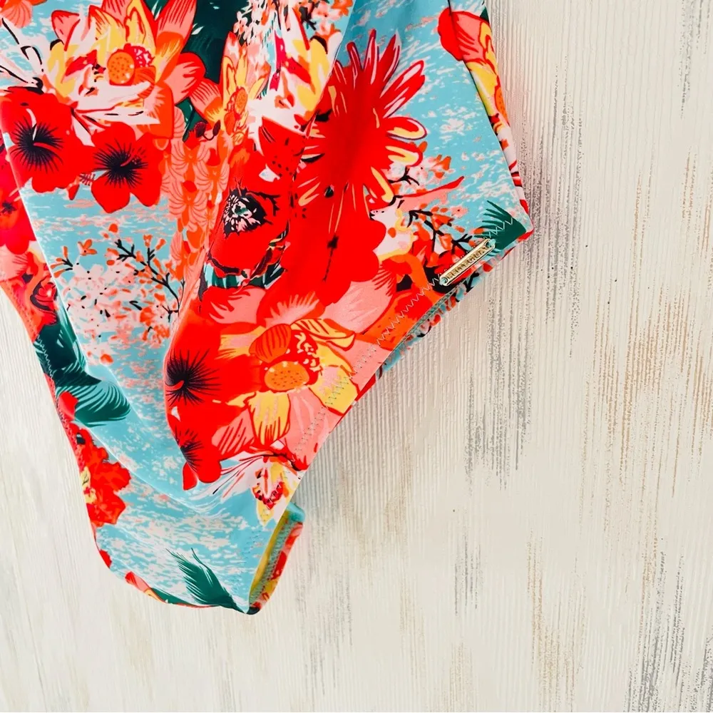 RELLECIGA Women's Blue Floral lounce Ruffle Criss Cross One Piece Swimsuit Sz. M - Image 6