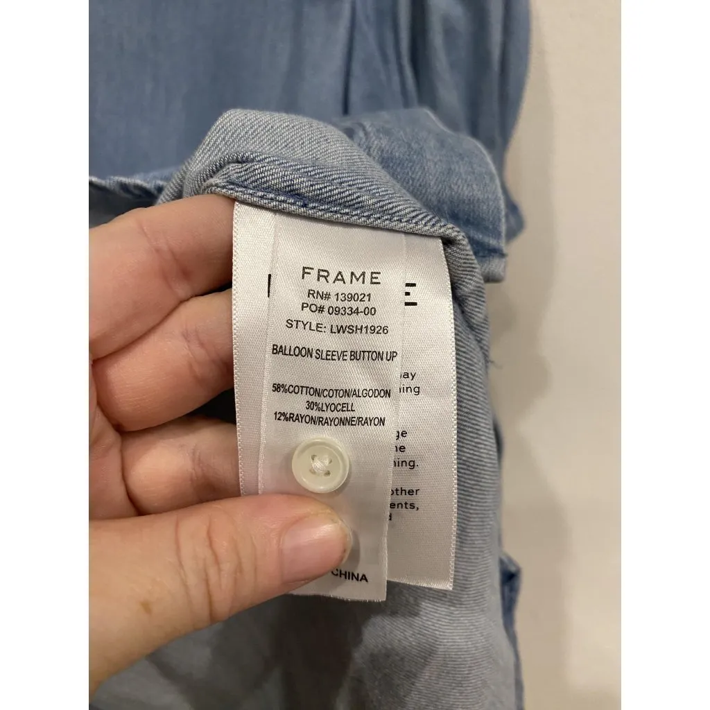 Frame Chambray Puff Sleeve Button Up Shirt Womens Small Denim Short Sle LWSh1926 - Image 4