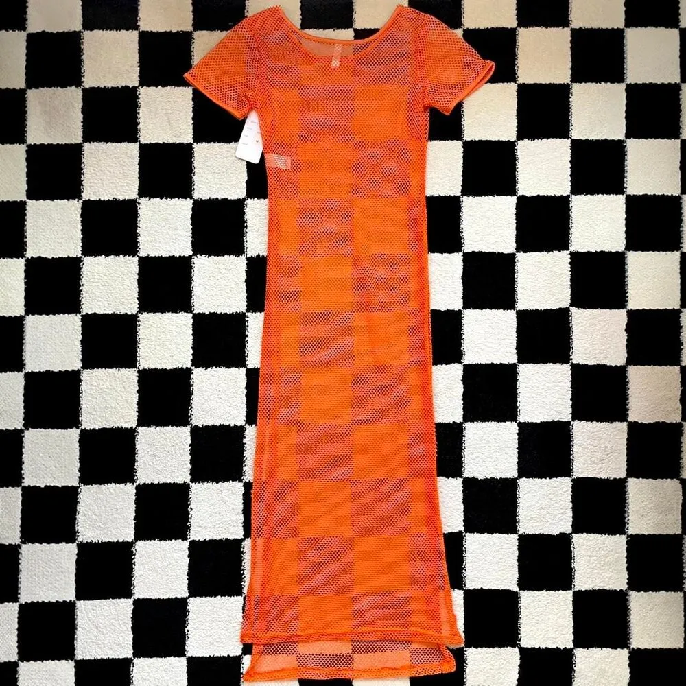 NWT Love Nation Orange Fishnet Dress - Image 2