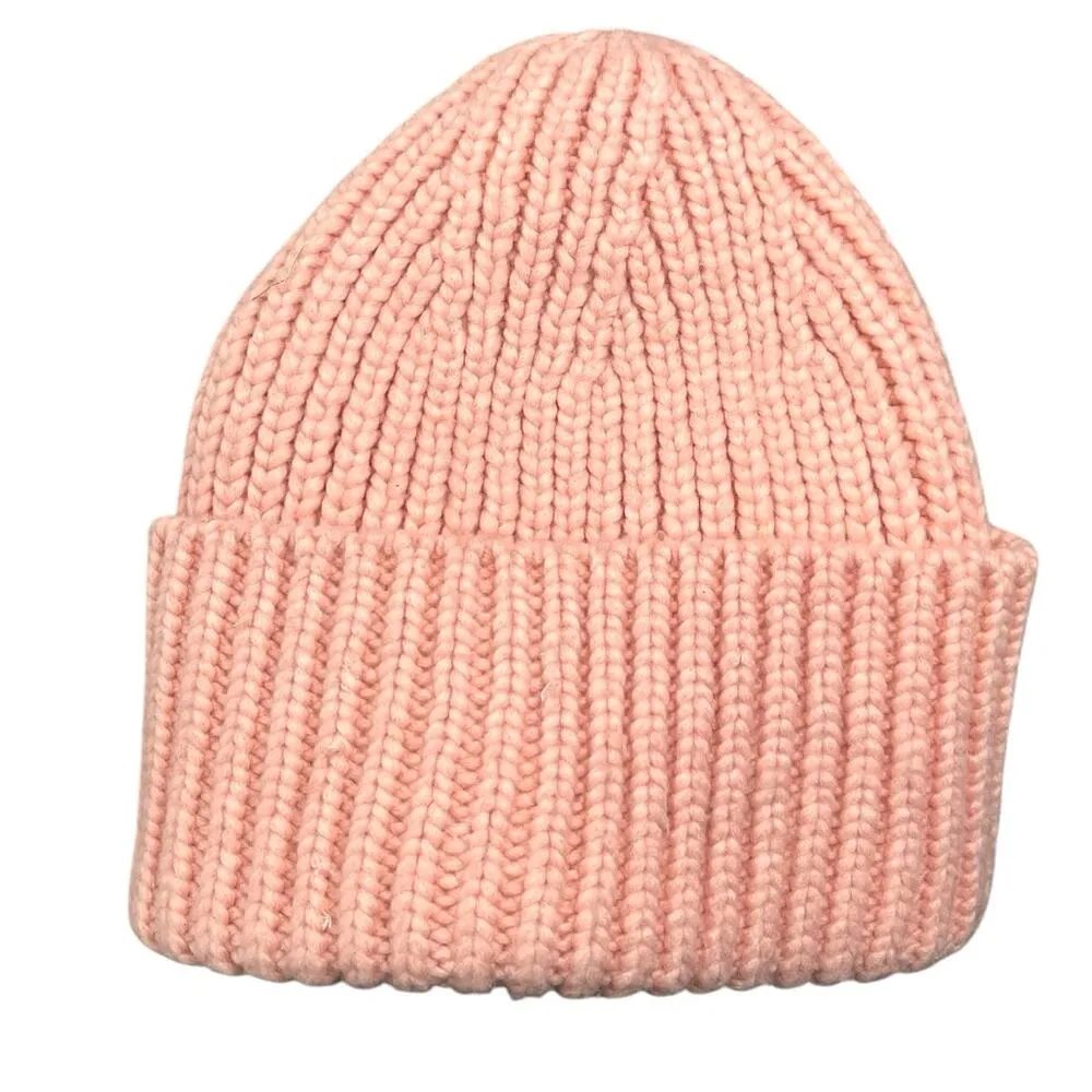 UGG Women's Pink Wool Blend Ribbed Knit Fold Over Cuffed Beanie Cap Hat Size S - Image 2