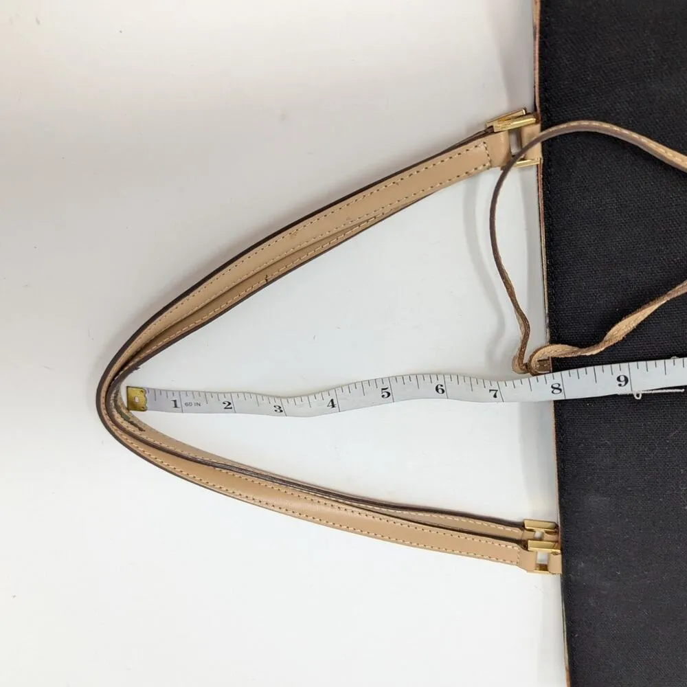 Kate Spade Linen Canvas Tote Bag with Monogram Black and Tan - Image 7