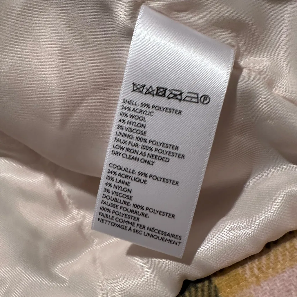 Urban Outfitters Green‎ Yellow Cream Plaid Sherpa Collar Trucker Jacket Sz Small - Image 8