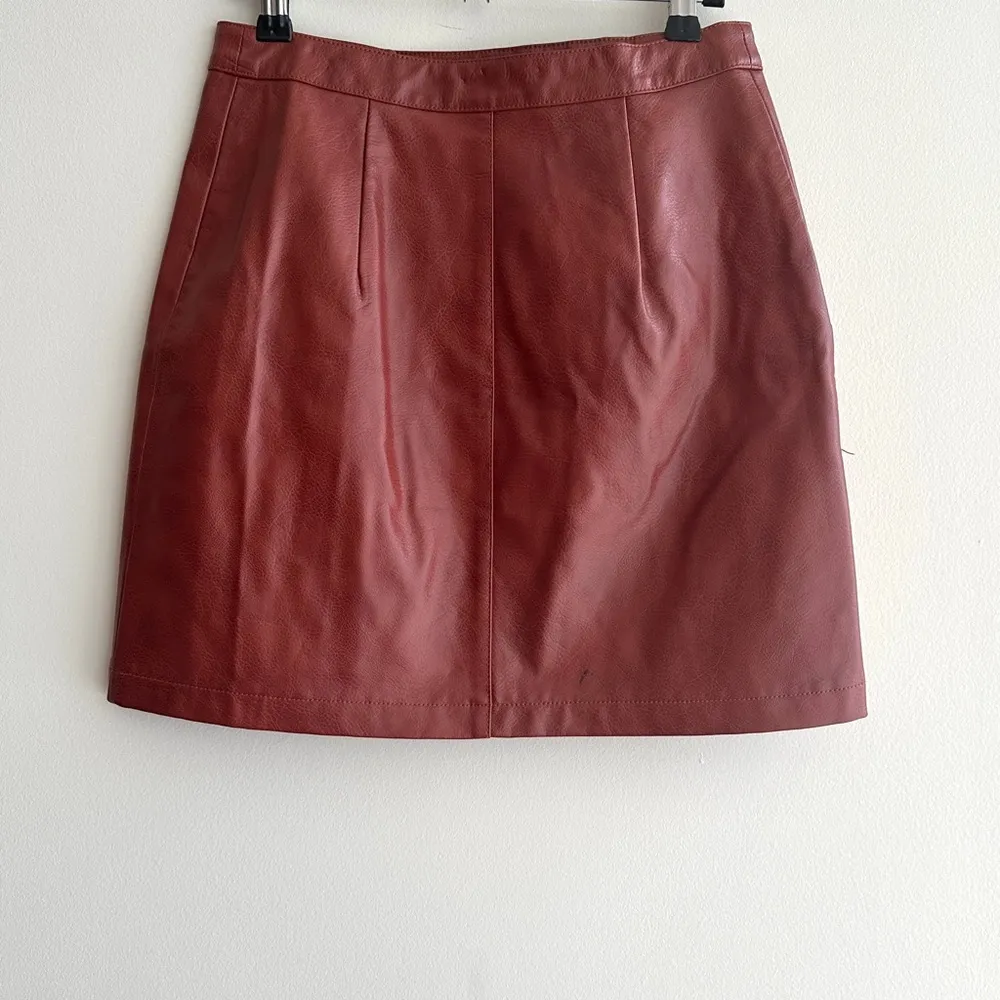 Terra Cotta Faux Leather Mini Skirt, Size Small - Image 12