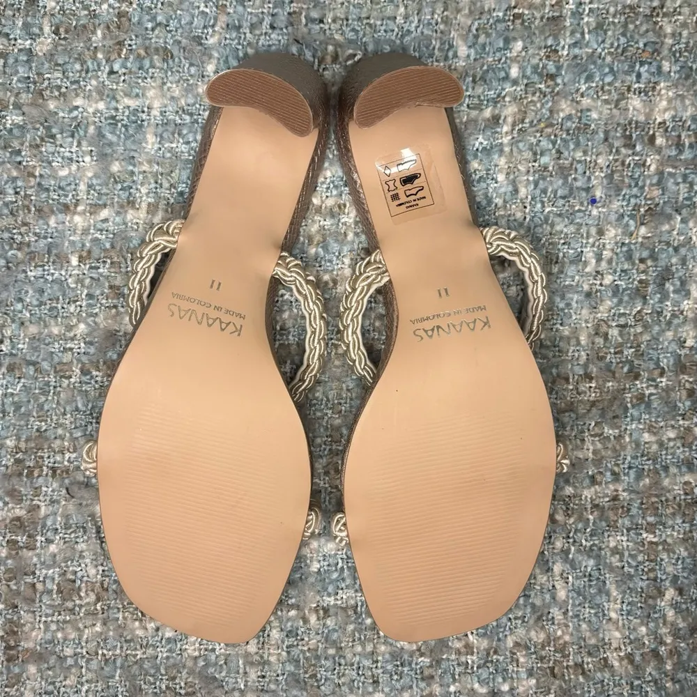 KAANAS Ariana Braided Heeled Sandals in Champagne Croc - Image 10